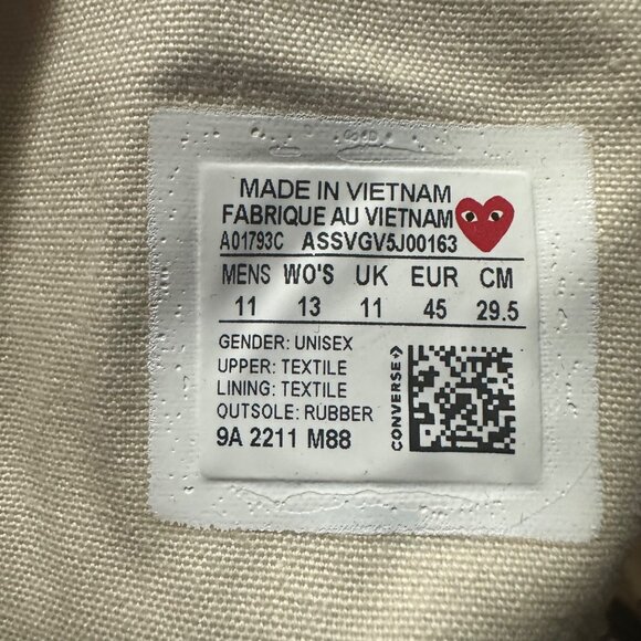 ❤️❤️Converse Chuck 70 Hi Comme Des Garçons Play Sz 13 Womens Shoes Black A01793C - Picture 13 of 13